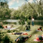 breathwork ceremony, women explaining the breath by the lake