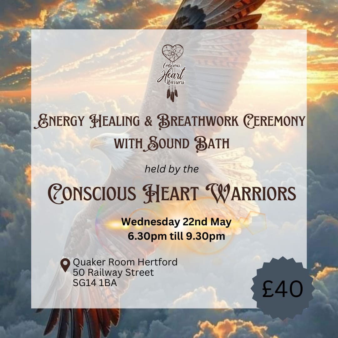 Advert for energy healing and breathwork ceremony with the Conscious Heart Warriors